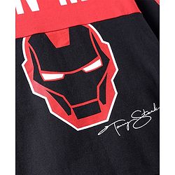 Pine Kids Marvel Terry Knit Full Sleeves Hooded Sweatshirt With Iron Man Graphics - Black & Red