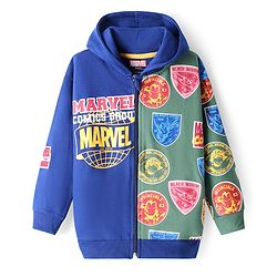 Pine Kids Marvel Terry Knit Full Sleeves Hooded Sweatjacket With Avengers Graphics - Blue