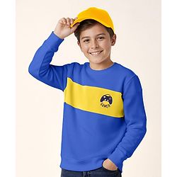 Pine Kids Cotton Knit Full Sleeves Sweatshirt With Cut & Sew Design & Game Print - Blue