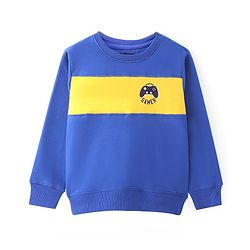 Pine Kids Cotton Knit Full Sleeves Sweatshirt With Cut & Sew Design & Game Print - Blue