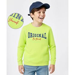 Pine Kids Cotton Full Sleeves Sweatshirt Text Print - Lime Green