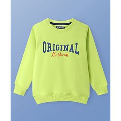 Pine Kids Cotton Full Sleeves Sweatshirt Text Print - Lime Green
