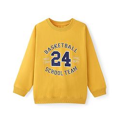 Pine Kids Cotton Knit Full Sleeves Sweatshirt With Basketball Theme Print - Mustard