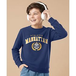 Pine Kids Cotton Knit Full Sleeves Sweatshirt with Text Print - Blue