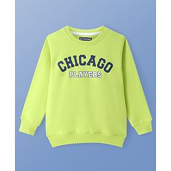 Pine Kids Cotton Knit Full Sleeves Sweatshirt with Text Print - Lime Green