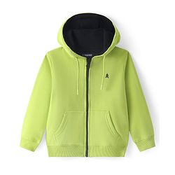 Pine Kids Knit Full Sleeves Hooded Solid Colour Sweatshirt with Kangaloo Pockets- Light Green