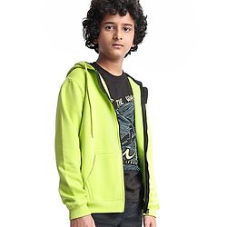 Pine Kids Knit Full Sleeves Hooded Solid Colour Sweatshirt with Kangaloo Pockets- Light Green