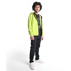 Pine Kids Knit Full Sleeves Hooded Solid Colour Sweatshirt with Kangaloo Pockets- Light Green