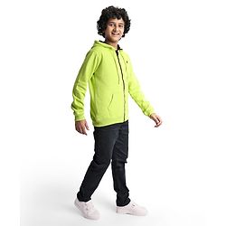 Pine Kids Knit Full Sleeves Hooded Solid Colour Sweatshirt with Kangaloo Pockets- Light Green