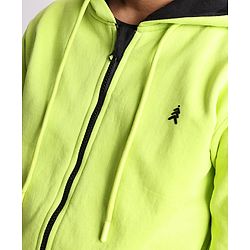 Pine Kids Knit Full Sleeves Hooded Solid Colour Sweatshirt with Kangaloo Pockets- Light Green
