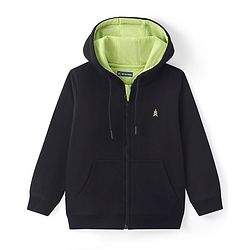 Pine Kids Knit Full Sleeves Hooded Solid Colour Sweatshirt with Kangaloo Pockets- Light Green