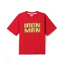 Pine Kids Marvel Terry Knit  Half Sleeves Oversized T-Shirt With Iron Man Graphic and Metallic Effect - Red
