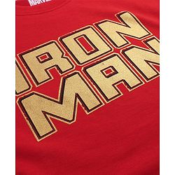 Pine Kids Marvel Terry Knit  Half Sleeves Oversized T-Shirt With Iron Man Graphic and Metallic Effect - Red