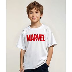 Pine Kids Marvel Terry Knit Half Sleeves Oversized Light Weight T-Shirt With Marvel Graphics - White