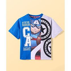 Pine Kids Marvel Terry Knit Half Sleeves Cut & Sew Designed Light Weight T-Shirt with Captain America Graphics - Blue & White