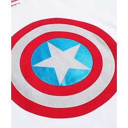Pine Kids Marvel Terry Knit Half Sleeves T-Shirt With Foil Captain America Shield Print - White