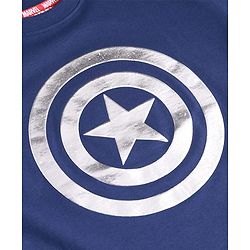 Pine Kids Marvel Terry Knit Half Drop Shoulder Sleeves T-Shirt with Captain America Graphics & Silver Foil Detailing - Navy Blue