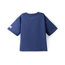 Pine Kids Marvel Terry Knit Half Drop Shoulder Sleeves T-Shirt with Captain America Graphics & Silver Foil Detailing - Navy Blue
