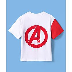 Pine Kids Marvel Terry Knit Half Sleeves Cut & Sew Designed Light Weight T-Shirt with Front & Back Avengers Graphic - Red & White