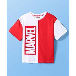 Pine Kids Marvel Terry Knit Half Sleeves Cut & Sew Designed Light Weight T-Shirt with Front & Back Avengers Graphic - Red & White