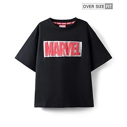 Pine Kids Marvel Terry Knit Half Sleeves Oversized Light Weight T-Shirt With Marvel Graphics - Black