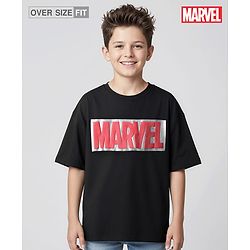 Pine Kids Marvel Terry Knit Half Sleeves Oversized Light Weight T-Shirt With Marvel Graphics - Black