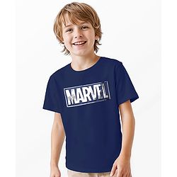 Pine Kids Marvel Terry Knit Half Sleeves Oversized Light Weight Terry T-Shirt With Marvel Text Embossing With Foil Print Detailing - Navy Blue