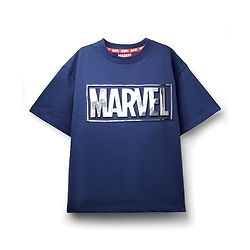 Pine Kids Marvel Terry Knit Half Sleeves Oversized Light Weight Terry T-Shirt With Marvel Text Embossing With Foil Print Detailing - Navy Blue