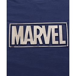 Pine Kids Marvel Terry Knit Half Sleeves Oversized Light Weight Terry T-Shirt With Marvel Text Embossing With Foil Print Detailing - Navy Blue