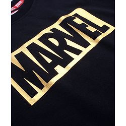 Pine Kids Marvel Terry Knit Half Sleeves Oversized T-Shirt With Marvel Graphic & Textured Foil Print Detailing - Black