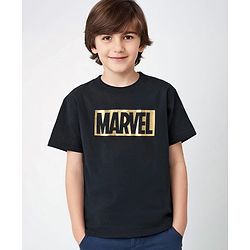 Pine Kids Marvel Terry Knit Half Sleeves Oversized T-Shirt With Marvel Graphic & Textured Foil Print Detailing - Black