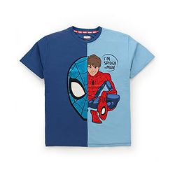 Pine Kids Marvel Terry Knit Half Sleeves Oversized Light Weight T-Shirt With Spiderman Graphics - Blue