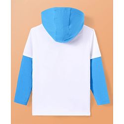 Pine Kids Marvel Terry Knit Full Doctor Sleeves Hooded T-Shirt with Spider Man Graphic & HD Foil Print Detailing - White & Blue