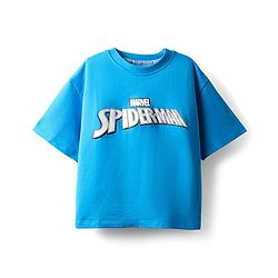 Pine Kids Marvel Terry Knit Half Sleeves Oversized Light Weight T-Shirt With Spiderman Graphics - Blue