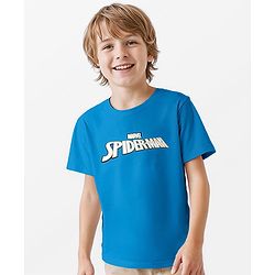 Pine Kids Marvel Terry Knit Half Sleeves Oversized Light Weight T-Shirt With Spiderman Graphics - Blue