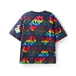 Pine Kids Lucas Terry Knit Half Sleeves Oversized Light Weight T-Shirt With Star Wars Graphics & Holographic Print - Black