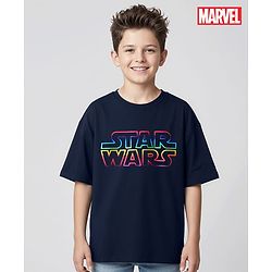 Pine Kids Lucas Terry Knit Half Sleeves T-Shirt with Star Wars Graphics & Holographic Effect - Black