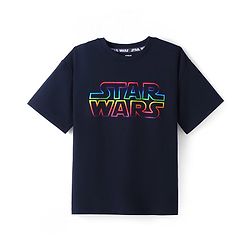 Pine Kids Lucas Terry Knit Half Sleeves T-Shirt with Star Wars Graphics & Holographic Effect - Black