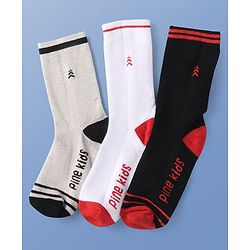 Pine Kids Knit Ankle Length Socks with Brand Name Design Pack of 3 (Color May Vary)
