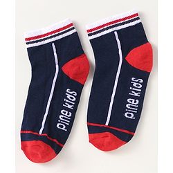Pine Kids Knit Ankle Length Socks with Brand Name Design & Stripes Pack of 3 (Color May Vary)