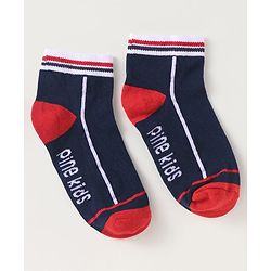 Pine Kids Knit Ankle Length Socks with Brand Name Design & Stripes Pack of 3 (Color May Vary)