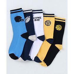 Pine Kids Cotton Knit Ankle Length Sport Theme Socks Pack Of 5 (Color May Vary)