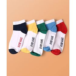 Pine Kids Knit Ankle Length Cut & Sew Color Block Socks with Brand Name Design Pack of 5 (Color May Vary)