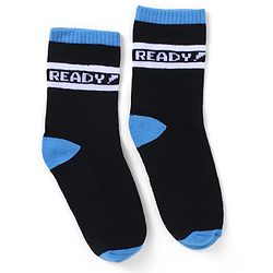 Pine Kids Cotton Knit Socks with Text Print Pack of 3 - Blue Red & Black