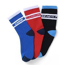Pine Kids Cotton Knit Socks with Text Print Pack of 3 - Blue Red & Black