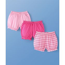 Pine Kids Cotton Lycra Knit Stripes & Polka Dot Printed Bloomers Pack of 3 (Colour & Print May Vary)