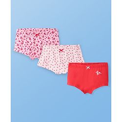 Pine Kids Cotton Lycra Knit Panties with Floral Print  & Bow Applique Pack of 3 (Colour May Vary )
