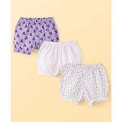 Pine Kids Cotton Lycra Knit Stripes & Floral Printed Bloomers Pack of 3 (Colour May Vary)