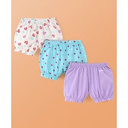 Pine Kids Cotton Lycra Knit Bloomers With Hearts Print Pack Of 3 (Colour May Vary)
