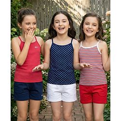 Pine Kids Cotton Lycra Sleeveless Solid Slips With Stripes & Polka Dot Print Pack of 3 (Color May Vary)